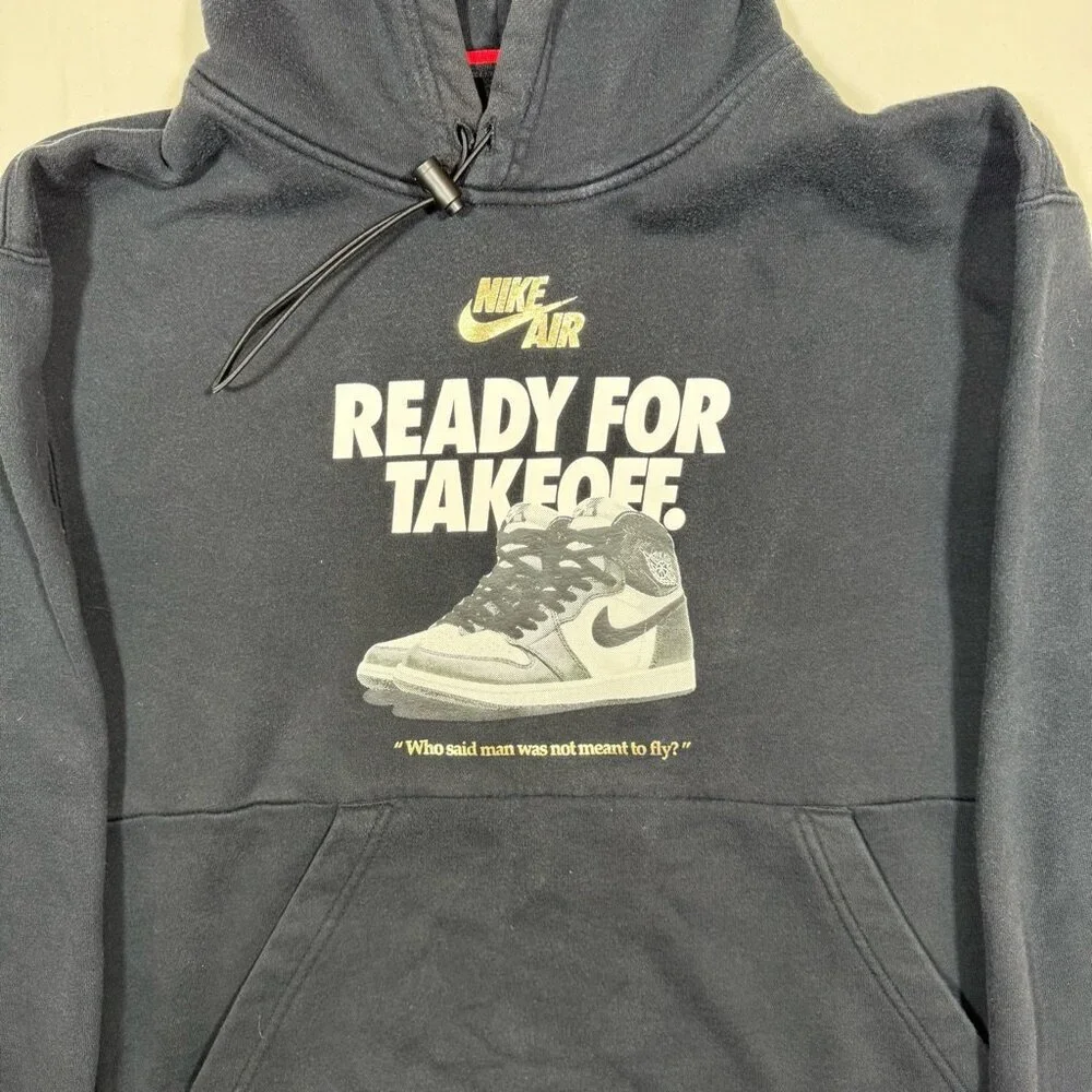Nike Air Jordan “Ready for Takeoff” Hoodie Men’s M Black Fleece Lined Streetwear